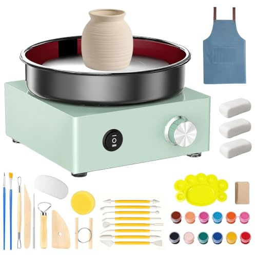 Mini Pottery Wheel - 15 cm Pottery Wheel with Metal Frame, Removable Splash Guard and Pottery Tool Set, DIY Pottery Machine for Beginners