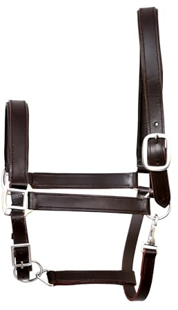 THKtack Leather Horse Headcollar | Full Size Black Brown Tan | Premium Leather Headcollar | Adjustable & Snap Hook Closure | Soft Padded Leather Halter | Horses & Pony Equestrian Tack (Brown)