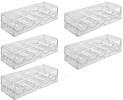 Bullets Playing Cards, Poker Chip Tray-set för 500 pokerchips, 5 brickor med lock för 100 chips vardera, chip-ram/bricka, genomskinlig, akryl