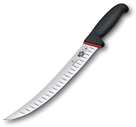 Victorinox Fibrox Dual Grip Schlachtmesser, Swiss Made, Kullenschliff, gebogene, schmale Klinge, schwarz