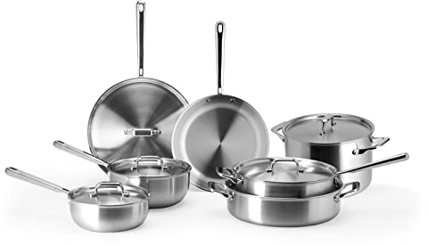Misen 5-Ply Stainless Steel Cookware Set - Versatile, Dishwasher Safe - 12-Piece Set - 10 Skillet, 12 Skillet, 3 QT Saute Pan & 6 QT Rondeau + Lids, 2 QT & 3 QT Saucier + Lids, 8 QT Stockpot + Lid