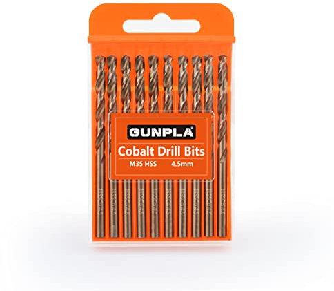 Gunpla Cobalt Drill Bits 4.5mm 10-Pieces, M35 HSS Metric Straight Shank Jobber Drill Bit Set with Plastic Case for Hardened Stainless Steel, Metal, Aluminium, Tile, Wood, Plastic and Cast Iron…