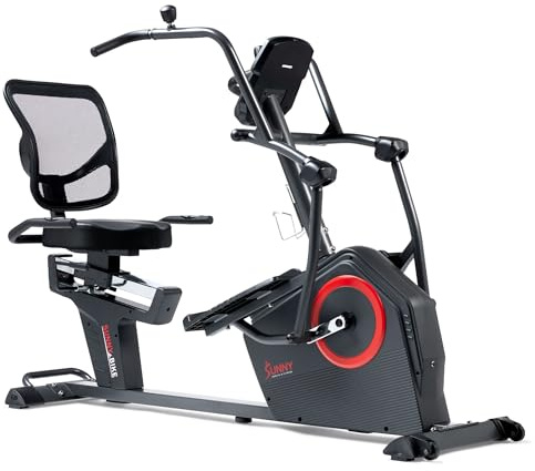 Sunny Health & Fitness Electromagnetic Recumbent Cross Trainer Exercise Elliptical Bike w/Arm Exercisers, Easy Access Seat & Exclusive SunnyFit® App Enhanced Bluetooth Connectivity - SF-RBE4886SMART