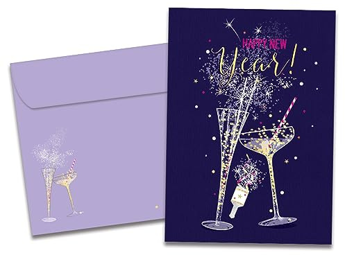 Tree-Free Greetings - New Year's Eve Greeting Cards - Artful Designs - 1 Card + Matching Envelopes - Made in USA - 100% Recycled Paper - 5x7 - Year Of Celebration (GO64235)