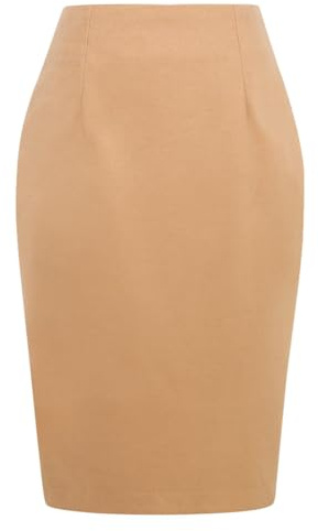Pencil Skirts for Women 2025 Fall Winter High Waisted Office Business Work Ladies Knee Length Tweed Wool Tartan Plaid Midi Skirt with Slit (Pure Camel, M)