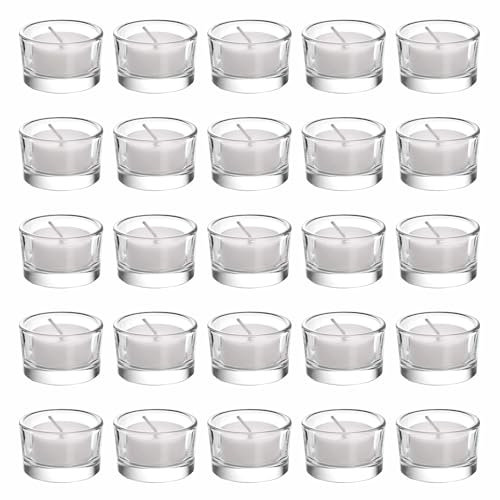 SmartProduct 25 Stück Teelichtgläser Set - Teelichthalter ideal für Teelichter und Kerzen – 5 cm x 3,2cm Gläser als Kerzenhalter für Gastro, Hochzeit, Partys und Tischdeko