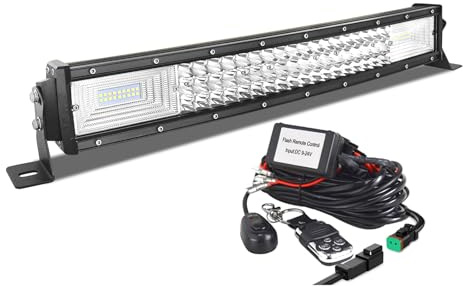 AUXTINGS 56 cm böjd ljusstång 270W LED-dimljus med 12 V stroboskop fjärrkontroll ledningssats 6000K 3 rader vattentät LED strålkastare för bil traktor, IP67
