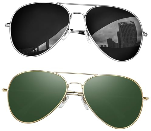 KANASTAL 2 Pares Gafas de Sol Hombre y Mujer Polarizadas Negro & Verde UV