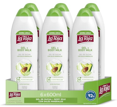La Toja Gel de Ducha y Body Milk Avocado, pack de 6 de 600 ml (3600 ml), Piel Radiante, Suave y Saludable, Cuida Intensamente La Piel 4050 g