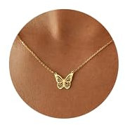 Irikdescia 14K guld fjäril hänge halsband, dekorativ tunn kedja choker-kedja, glänsande fjärilshalsband, elegant smycke för kvinnor och flickor