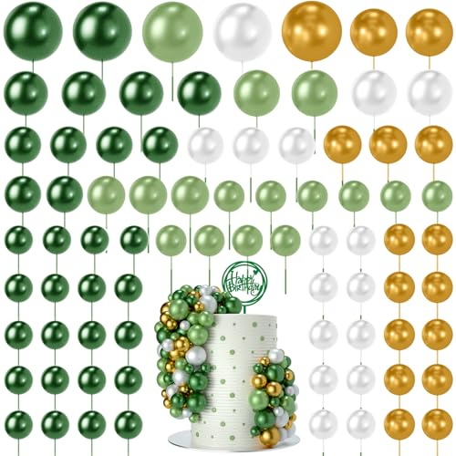 NACHLYNN 80 Piezas de Bolas para Decorar Pasteles, Adornos de Bolas para Pasteles bolas de espuma para Fiestas Bodas Cumpleaños(Serie Verde Blanco)