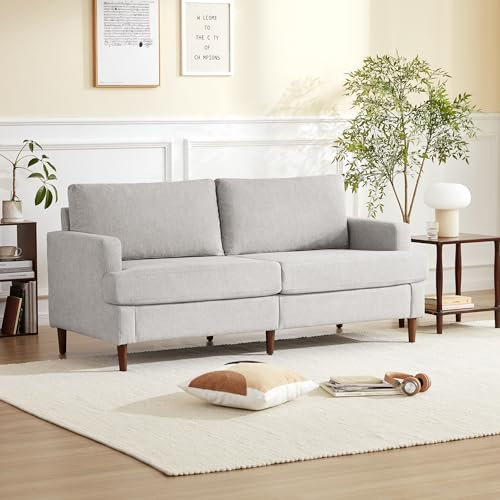 Howjoe Sofa 2 Sitzer, Klein für Wohnzimmer & Schlafzimmer, Couch Mit Leinenstoff & Massivholzfüßen, Mini Mit Armlehne, in Hellgrau - Größe 175 x 82 x 76 cm