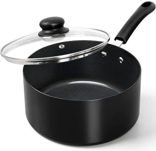 MICHELANGELO Nonstick Saucepan with Lid, Ceramic Sauce Pan Sets, Easy to Clean Sauce Pans, Multi-Purpose Cooking Pots, 3QT, Black