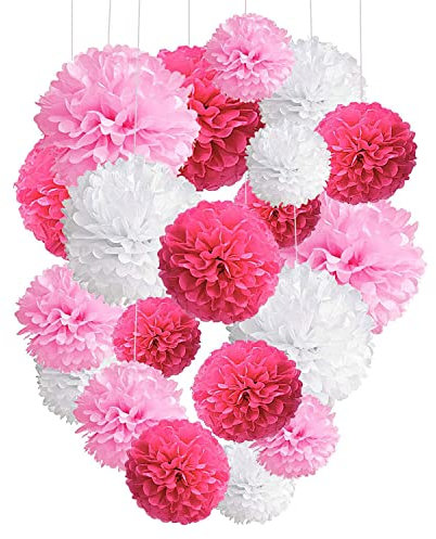 Capesaro Rosa Hellrosa weiß Pompons Deko 12 Stück papierblumen, deko Rosa Hellrosa Weiss Seidenpapier Pom Poms, Party Deko,Hochzeit Deko,Junggesellinnenabschiede, Geburtstagsdekoration