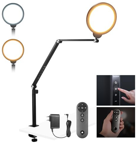 NEEWER 18W 7 Básico Aro de Luz Escritorio para Iluminación Videoconferencias Streaming, 3000-6500K Dimmable Luz Circular LED con Brazo Articulado y C Clamp para Teléfono/Computadora Zoom Call, R18