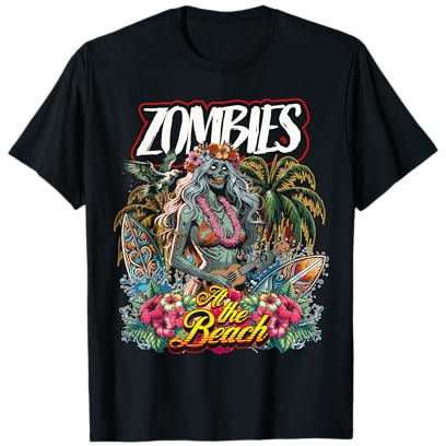 Hawaiian Zombie Beach Party - Retro Bikini Zombie Ukulele T-Shirt