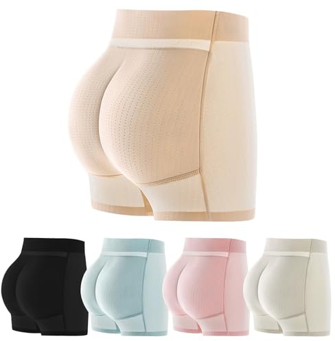 Fjquamitix Women Butt Lift Padded Pant, Breathable Bottom Lift Pants, Fake Butt Lifter Shapewear Padded, Hip Enhancer Pads Body Shaper Tummy Control (UK, Alpha, S, Regular, Regular, Skin color)