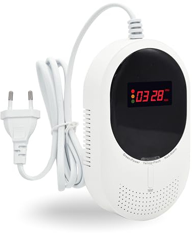 Kohlenmonoxid & Gasmelder Steckdose – CO Alarm erkennt Methan, Erdgas & Propan, mit LCD Display & 85dB Warnton, EN50291 & EN50194 Zertifiziert, zuverlässiger Gasdetektor für Zuhause (1 Stück)