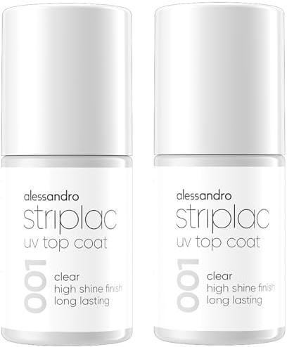 alessandro Striplac UV Top Coat Clear Bundle – 2 x 6,5 ml – unghie lucide e resistenti ai graffi fino a 15 giorni – Applicabile con e senza colore – Tecnologia di rimozione delicata – Vegano