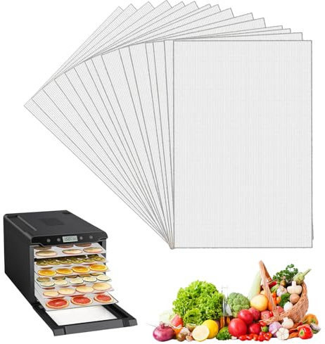 Fogli Disidratatore in Silicone, 12 Pezzi Tappetini Antiaderenti Riutilizzabili BPA-Free, per Essiccatore di Frutta, Alimenti, Cottura al Forno, Pasticcini, Involtini, Fagottini, 37×29 cm