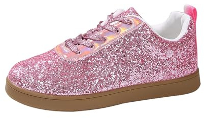 Generiska halvskor damer glitter damskor utomhus fritidsskor skosnören sneakers promenadskor platta halkfria sportskor slip-skor eleganta promenadskor joggingbyxor, ROSA, 39 EU