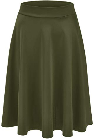 EIMIN Women's Basic Versatile Stretchy Flared Casual Midi Skater Skirt Olive 1XL