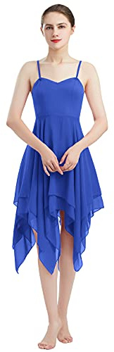Vestido de Danza Ballet Contemporánea para Mujer Clásico de Color Sólido Tirantes Ropa Baile Latino Lírica Ballet Leotardo Falda de Tul Pañuelo Disfraz Bailarina Tutu Azul x-l