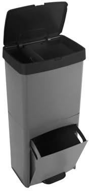 Jardin202 - Cubo de Basura o Reciclaje 70L Premium: 3 Compartimentos para Gestión Eficiente de Residuos | Ecológico. Duradero | 70 litros (Negro)