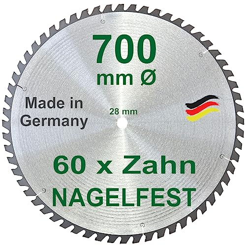 HM-Sägeblatt - 60 ZAHN NAGELFEST – Ø 700 mm x 28 mm Kreissägeblatt 60 x FF-Trapezzahn Bausägeblatt FSP Zähne für Bauholz Brennholz Schalholz Wippsäge Tischkreissäge Kreissäge Brennholzsäge Tischsäge
