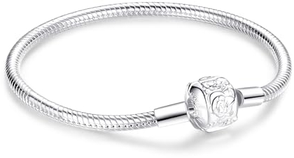 Jokmeo Schlangen-Gliederarmband 925 Sterling Silber Damen Armband für Charm Beads, Silberschmuck für Valentinstag Muttertag Geburtstags Weihnachten Geschenk für Frauen(weiße Rosen,16cm)