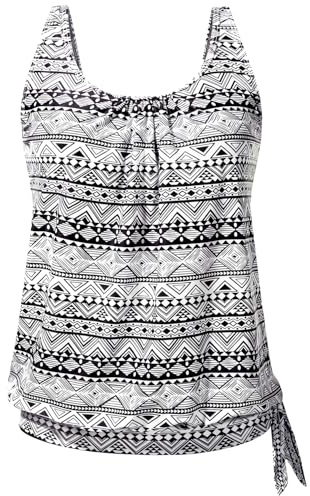 Yonique Womens Blouson Tankini Top Only Loose Fit Swim Top No Bottom Modest Swimsuit Black Tribal X-Large