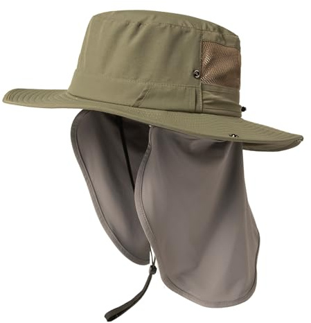 TOP-EX XL/XXL - Sombrero de sol de ala ancha para hombre con bloqueo de gafas de sol UPF 50, solapa para el cuello, impermeable, para pesca al aire libre, sombrero de safari
