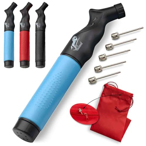 Sport-Ballpumpe mit 5 Nadeln (Stift) und Tasche, Dual-Action-Hand-Luftballpumpe mit Stiften zum Aufblasen von Sportbällen, Fußball, Volleyball, Rugby und Basketball