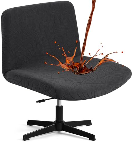 Fuloon Criss Cross Chair Cover, Waterproof, Stretchable, Solid Jacquard, Suited for Armless/Office/Desk/Mid Back Wide Seat/Computer/Task/Vanity/Accent Chair (Leaves -Shaped Jacquard, Black)