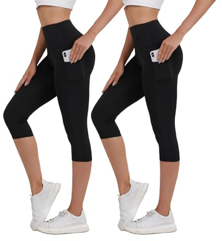 Merlvida Leggins Sportivi Donna 3/4 Vita Alta Leggings Capri con Tasche Coprenti Pantaloncini Palestra Elasticizzati Pantaloni Pinocchietto Estivi per Yoga Fitness Corsa