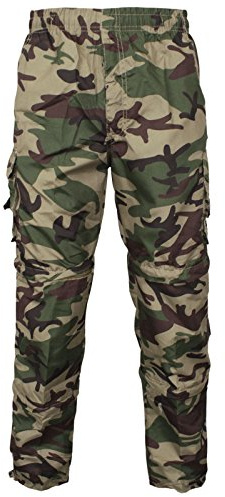 KNWER CLOTHING Mens 3 in 1 Army Trousers Elasticated Waist Cargo Combat Pants Zip Off Camouflage Work Shorts (UK, Alpha, M, XXL, Regular, Regular, Green Camo)