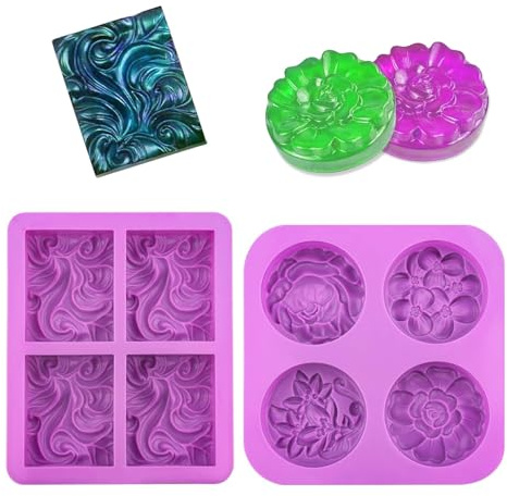 2 Pièces Moules à Savon en Silicone 4 Cavités Avec Filet Moussant - Moule Fleur Pour Bougies