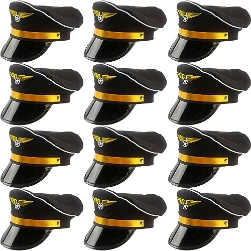 SGBETTER 12 Pack Pilot Hats Adjustable Airplane Cap Airline Pilot Hat for Adult Women Men Halloween Cosplay Party Dress up (Black)