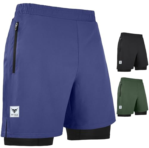 Mytra Fusion löparshorts herr 2 i 1 gymshorts för flera användningsområden Andas och lätt, snabbtorkande träningsshorts för fitnessträning (DE/NL/SE/PL, Alfa, S, Regelbunden, Regelbunden, Navy)