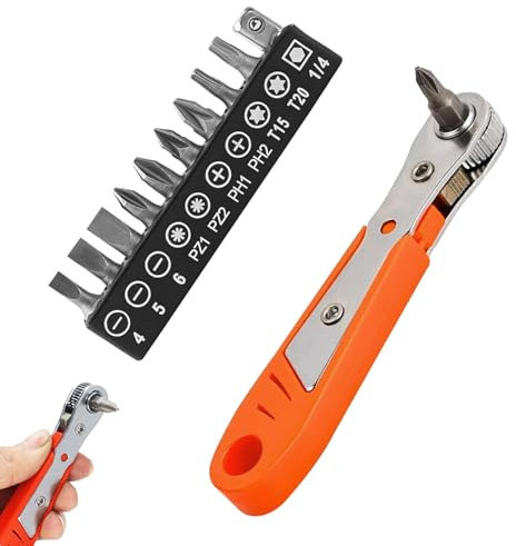 Cliquet Tournevis Magnétiqu, Clé à cliquet Magnétique, Cliquet Tournevis 1/4, Clé à Cliquet Hexagonale, avec 10 Embouts de Tournevis Différents, pour les Réparations de Vélos, Voitures, Maisons