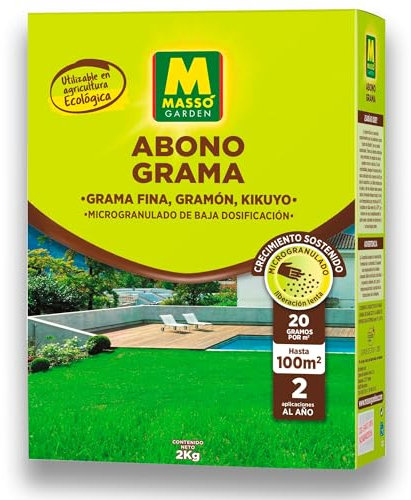 Abono Césped Kikuyu, Grama Fina, Gramón... 2 KG (Cubre hasta 100 m2) ECO | MUY EFECTIVO | Abono Liberación lenta | No provoca quemaduras (ni en Verano) | Fácil Aplicación sin diluir | Nexum Market
