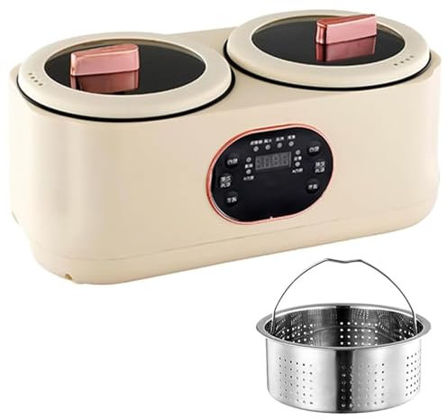 Slow Cooker Doppia - Pentola elettrica multifunzione a doppio rivestimento con display digitale, capacità 1,8 L + 1,8 L, pentola elettrica antiaderente, cuoci-riso con timer da appuntamento