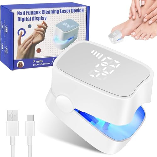 PZCC Dispositif Antifongique, Appareil de Thérapie Du Pied Rechargeable, Affichage de L'heure LCD, Adapté à L' amélioration et au Traitement de L' infection des Ongles et Mycoses (Blanc)