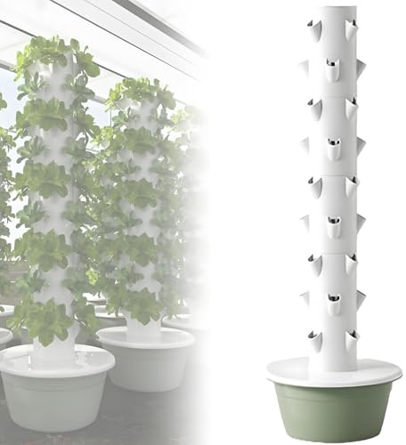 PioMue Torre de Cultivo hidropónico, Torre hidropónica para huertos Familiares, Cultivo sin Suelo, Torre hidropónica para Hierbas y Verduras NoLight-20.5 * 65.0in