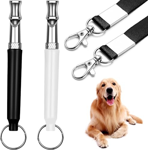 HRYYDS 2 Paquets De Sifflet Chien, Sifflet pour Chien pour Le Rappel, Sifflet Ultrason Chien Anti Aboiement, avec LanièRe（Black and White）