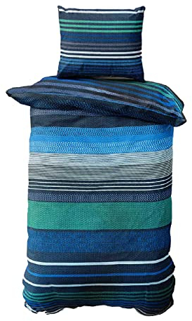 Class Home Collection Bettwäsche 155x220 Baumwolle – Ganzjahres Bettwäsche-Sets, weich & atmungsaktiv, Bettbezug und Kissenbezug 80x80 cm mit Reißverschluss Marley Blau