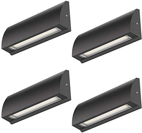 ledscom.de 4 Stück LED Wandleuchte/Treppenlicht SEGIN für außen, IP54, flach, Downlight, schwarz matt, eckig, 6,2 W, 566lm, warmweiß