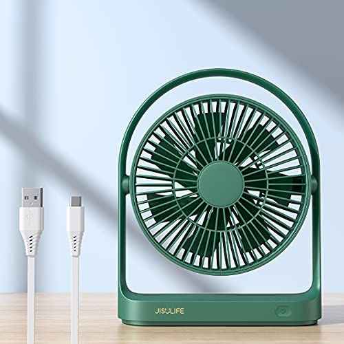 JISULIFE USB Ventilator, Leiser Tischventilator mit 4 Geschwindigkeiten, Tragbarer Kleiner Tischventilatoren mit Einzigartigem Design für Haus/Büro/Schlafzimmer, Starker Luftstrom, 330°Rotate-Grün