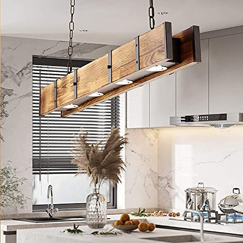 Retro Hängelampe Industrieller Stil Hölzernes 48W LED Pendelleuchte Altes Handwerk Vintage Esstischlampe Kücheninsel Restaurant Bar Decken Hängeleuchte,Höhe Frei Einstellbar, Ø100cm