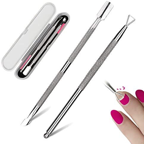 Nagelhautschieber, Nagelhautschieber, Maniküreschieber, Schaber, Nagellackentferner, Doppelkopf, Edelstahl, zur Reinigung von Nägeln und Zehennägeln, Silber, 2 Stück